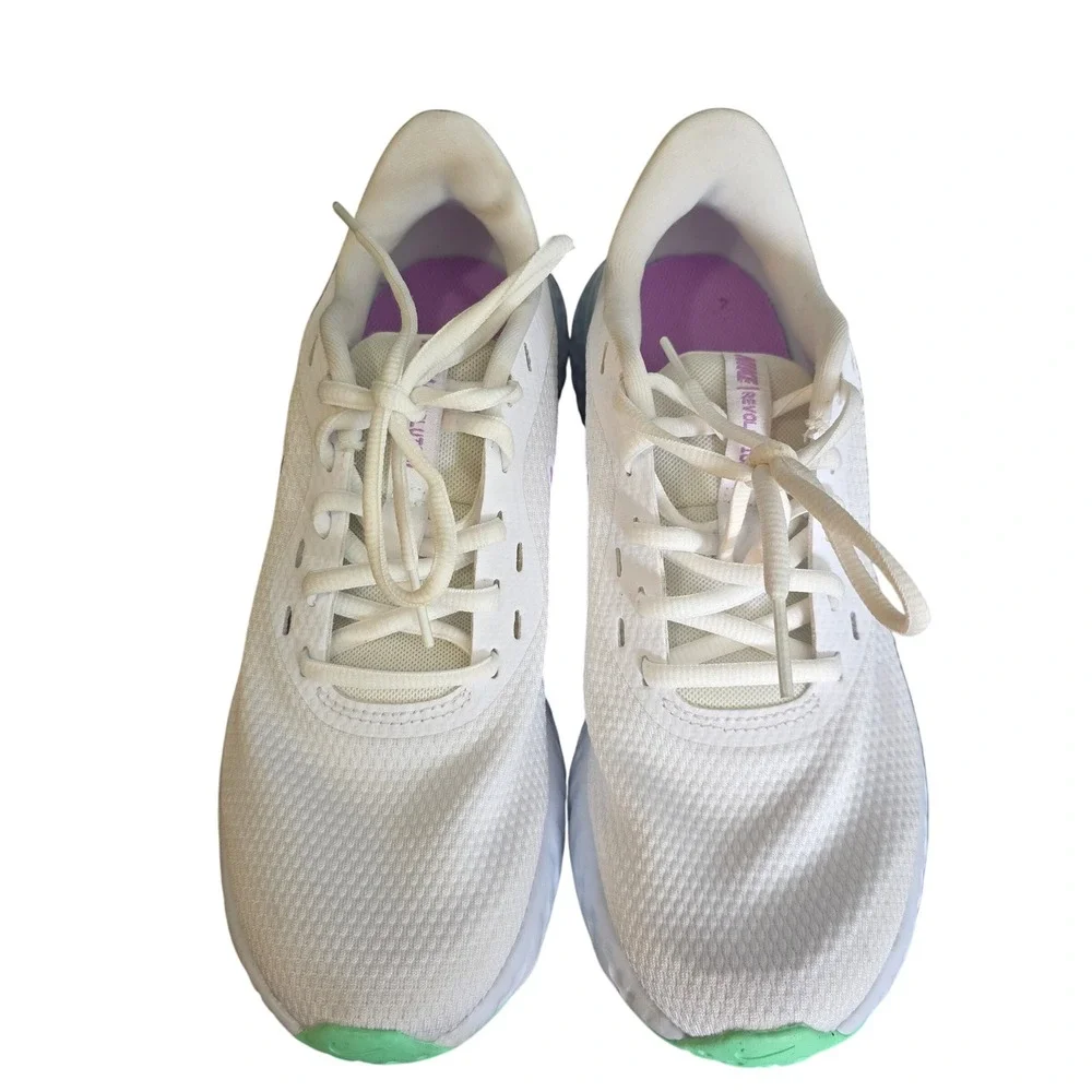 Nike Revolution 5 Running Shoes White Purple Green Womens Size‎ 7